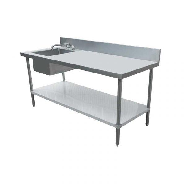 Nella 30" x 60" Galvanized Stainless Steel Table with Left Sink and 6" Backsplash - 43241