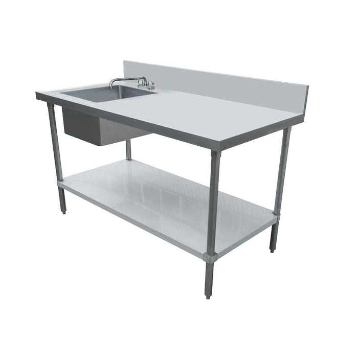 Nella 24" x 60" Stainless Steel Table with Left Sink and 6" Backsplash - 44259