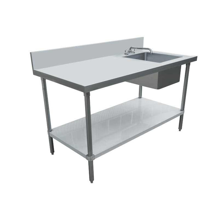 Nella 24" x 60" Stainless Steel Table with Right Sink and 6" Backsplash - 44300
