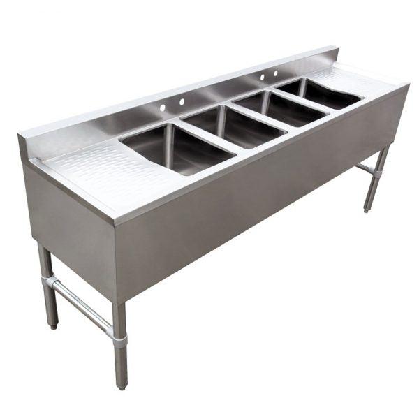 Nella 72" Four Compartment Underbar Sink with Two Drain Boards - 10" x 14" x 10" Bowl - 44603