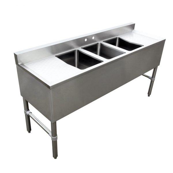 Nella 72" Three Compartment Underbar Sink with Two Drain Boards - 10" x 14" x 10" Bowl - 44630