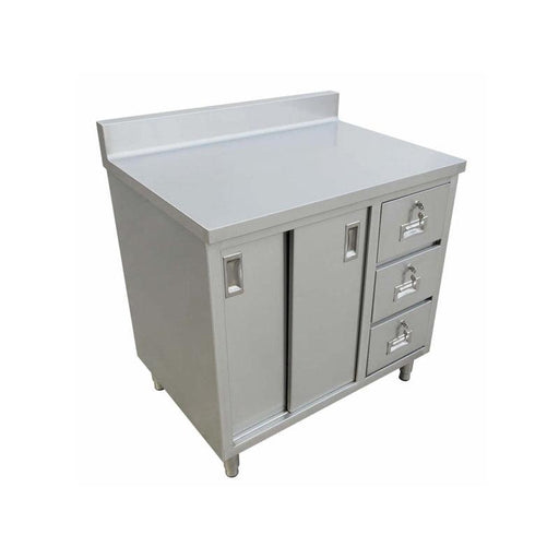 NELLA 45284 30" x 48" STAINLESS STEEL WORK TABLE WITH CABINET, DRAWERS AND 6" BACKSPLASH
