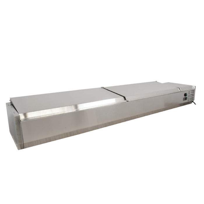 Nella 59" Refrigerated Topping Rail with Stainless Steel Cover, 6-Pan Capacity