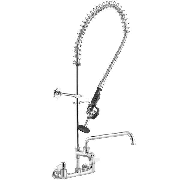 T&S 5PR-8W12 8" Wall Mount Pre-Rinse Mixing Faucet with 12″ Add On Faucet 44" Hose 6" Wall Bracket