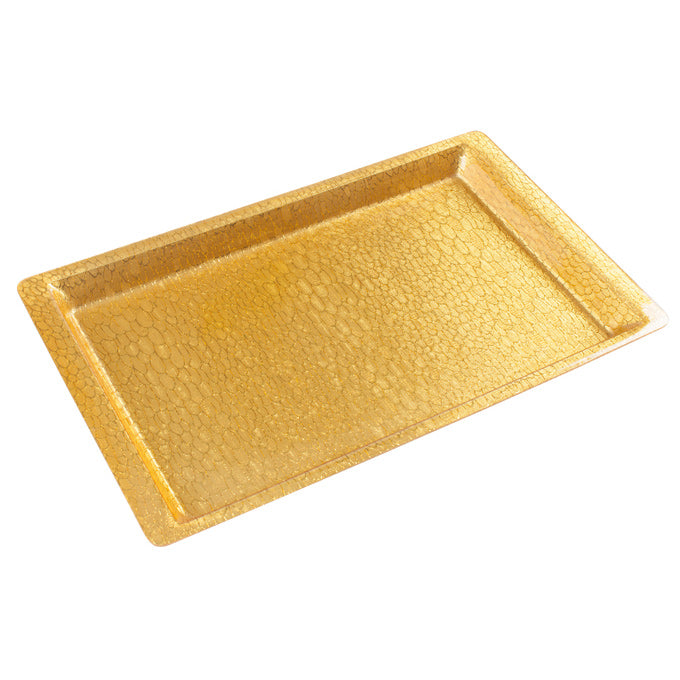 Winco AST-2G 12" x 20" Acrylic Snakeskin Textured Display Tray - Gold