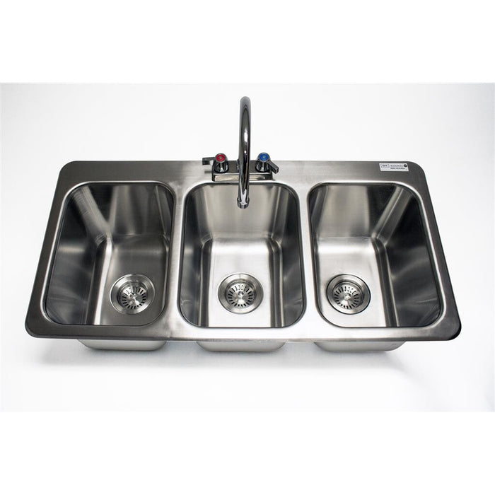 BK Resources 36" Three Compartment Drop-In Sink with Faucet - BK-DDI3-10141024-P-G