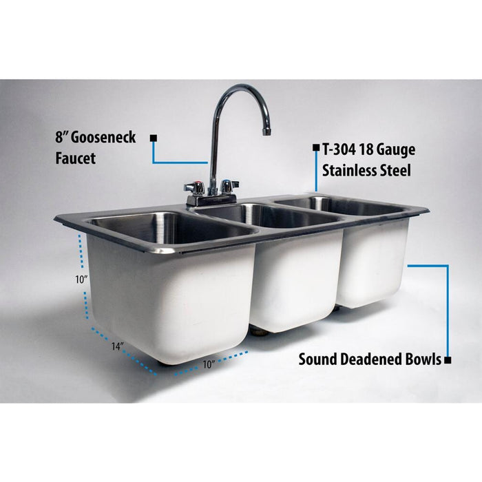 BK Resources 36" Three Compartment Drop-In Sink with Faucet - BK-DDI3-10141024-P-G