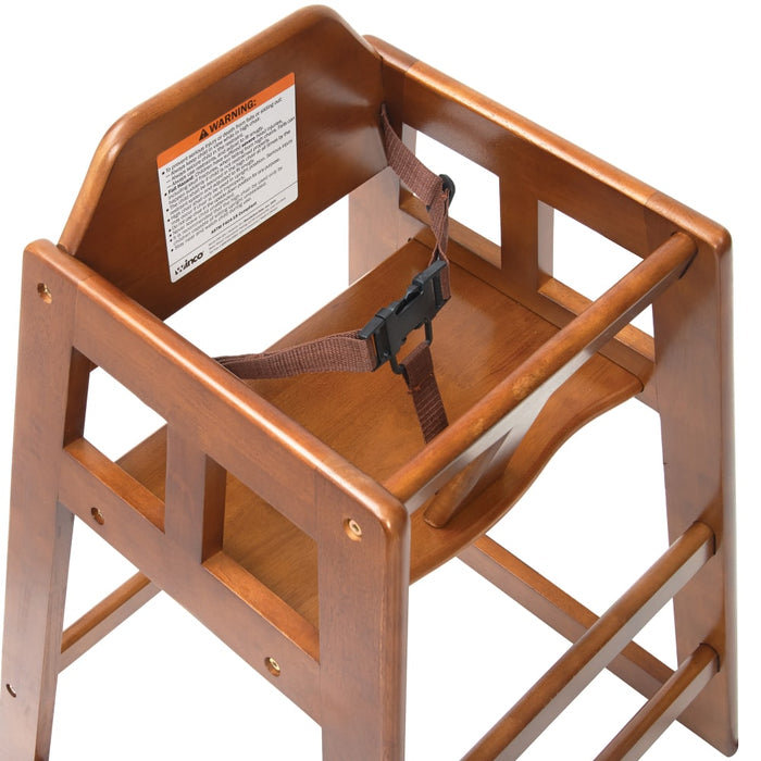 Winco CHH-104 20" Stackable Walnut High Chair with Waist Strap