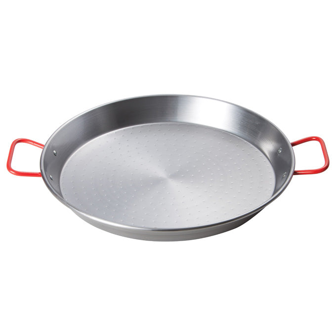 Winco CSPP-14 14" Polished Carbon Steel Paella Pan with Red Handles