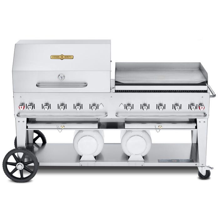Crown Verity CV-CCB-72RGP 72" Club Series BBQ Grill with Roll Dome and Griddle Package - Liquid Propane