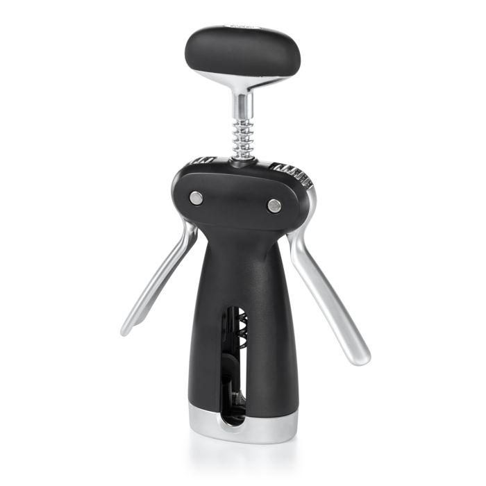 OXO Good Grips SteeL 9.25" Black Wing-Type Corkscrew with Removable Foil Cutter - 3113400SS