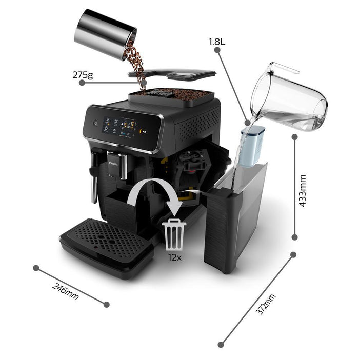 PHILIPS 2200 Series Fully Automatic Espresso Machine w/LatteGo, Black,  EP2230/14
