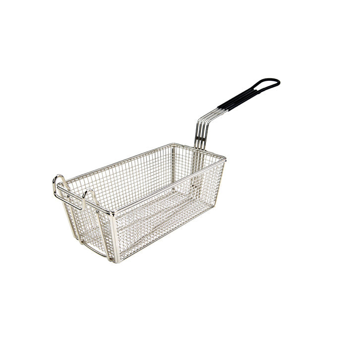 Winco FB-05 11" x 5.5" Nickel Plated Fry Basket with Plastic Black Handle
