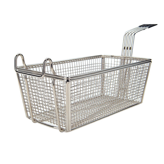 Winco FB-20 13" x 5" Nickel Plated Fry Basket with Plastic Blue Handle