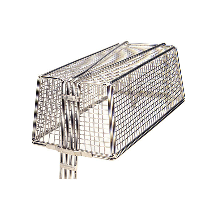 Winco FB-40 17" x 8" Nickel Plated Fry Basket with Plastic Yellow Handle