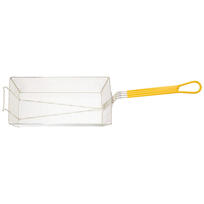 Winco FB-40 17" x 8" Nickel Plated Fry Basket with Plastic Yellow Handle