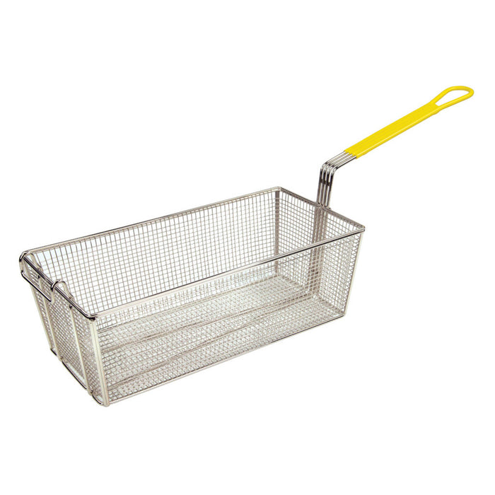 Winco FB-40 17" x 8" Nickel Plated Fry Basket with Plastic Yellow Handle