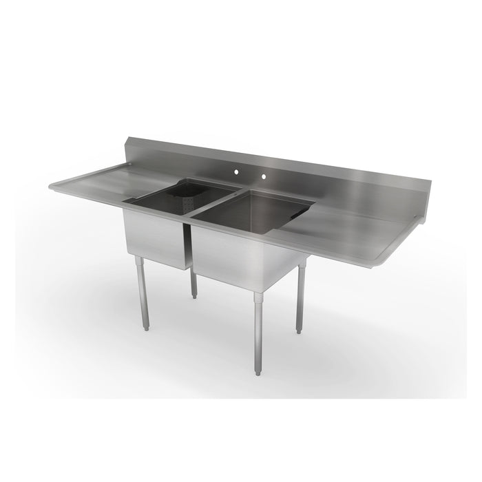 Nella 85.5" Two Compartment Sink with Center Drain and Two Drain Boards - 18" x 24" x 12" Bowl - 2N1824-2D24