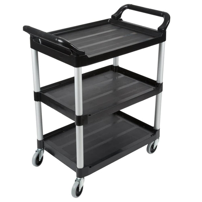 RUBBERMAID FG342488BLA 33" x 18" x 37" BLACK THREE SHELF UTILITY CART