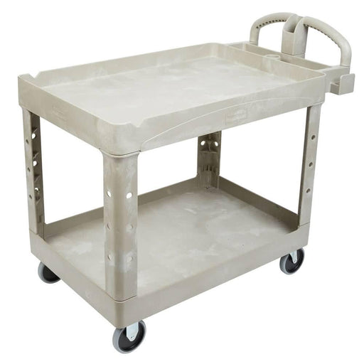 RUBBERMAID FG452088BEIG BEIGE HEAVY DUTY TWO LIPPED SHELF UTILITY CART