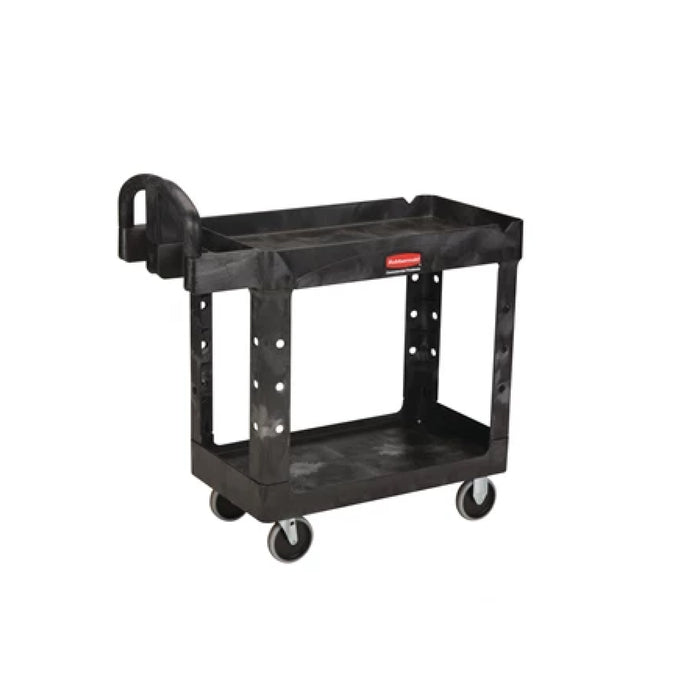Rubbermaid FG452088BLA Black Medium Two Lipped Shelf Utility Cart