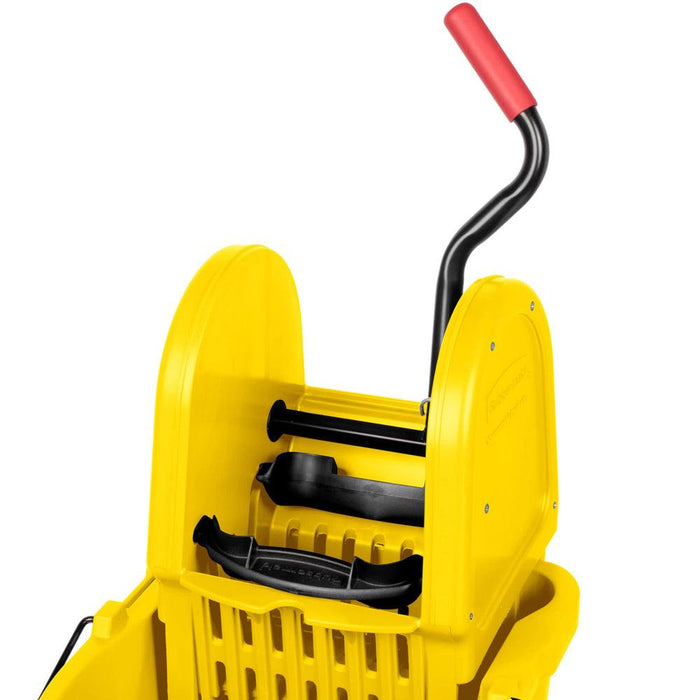 Rubbermaid FG757788YEL 35 Qt. Wavebrake Yellow Mop Bucket With Down Press Wringer