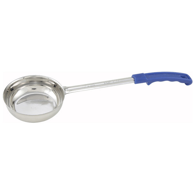 Winco FPS-8 8 Oz. One-Piece Stainless Steel Solid Portion Control Spoon - Blue