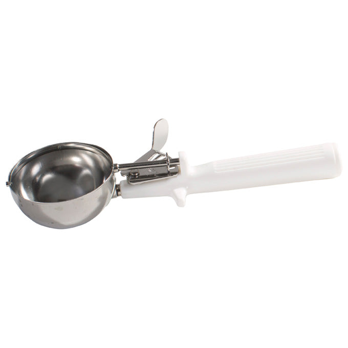 Winco ICOP-6 5.3 Oz. One-Piece Handle Food Disher with Spring Release - White