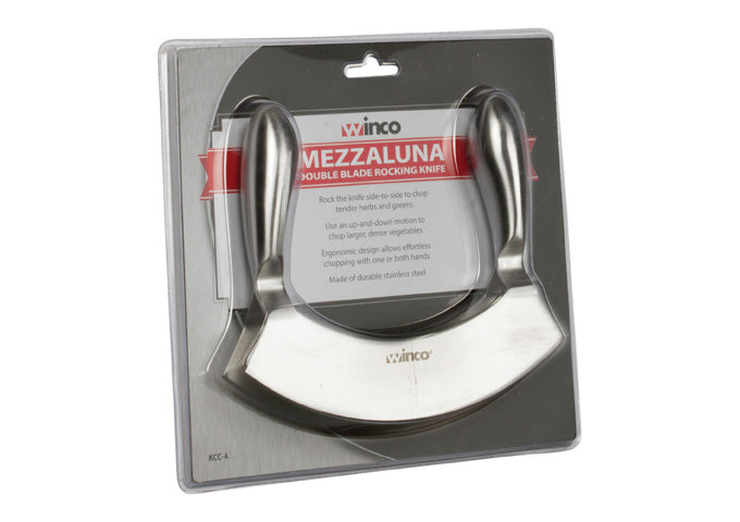 Winco KCC-4 Stainless Steel Double Blade Mezzaluna Knife