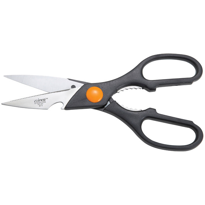 Winco KS-01 11" Stainless Steel Kitchen Shears with Black Plastic Handles