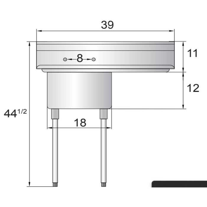Atosa MRSA-1-R 39" One Compartment Sink with Right Drain Board - 18" x 18" x 12" Bowl