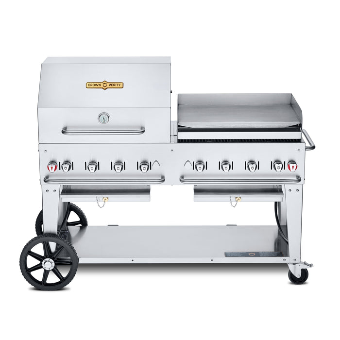 Crown Verity CV-MCB-60RGP-NG 60" Mobile BBQ Grill with 30" Roll Dome and Griddle Package - Natural Gas