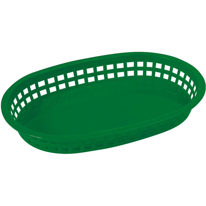 Winco PLB-G 10" x 7" Oval Plastic Basket - Green - 12/Pack