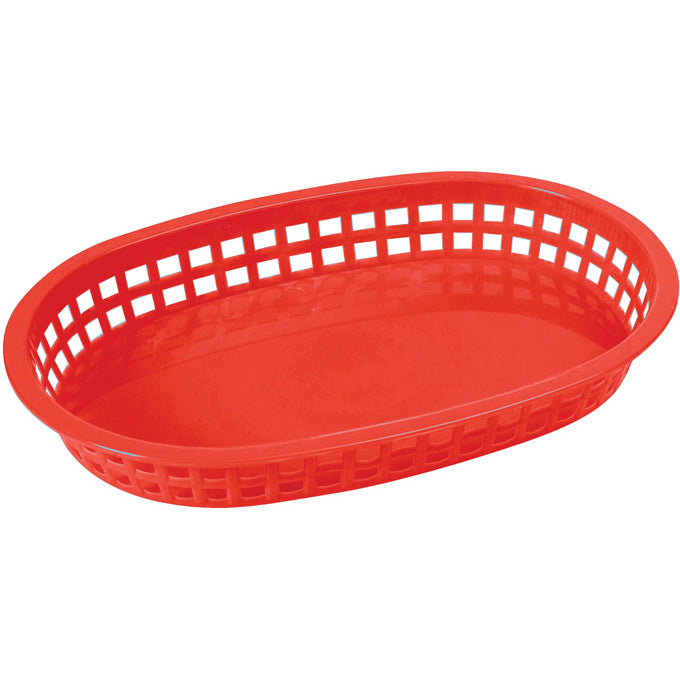 Winco PLB-R 10" x 7" Oval Plastic Basket - Red - 12/Pack