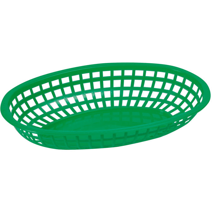 Winco POB-G 10" x 7" Oval Fast Food Basket - Green - 12/Pack