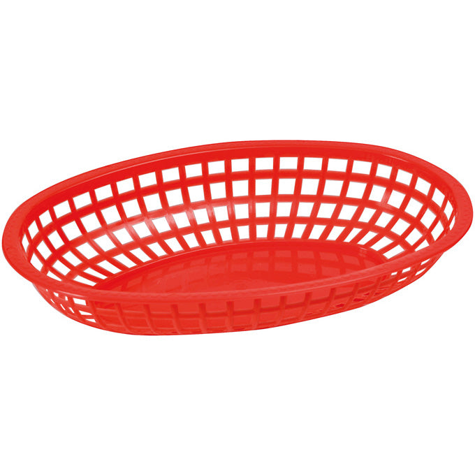 Winco POB-R 10" x 7" Oval Fast Food Basket - Red - 12/Pack