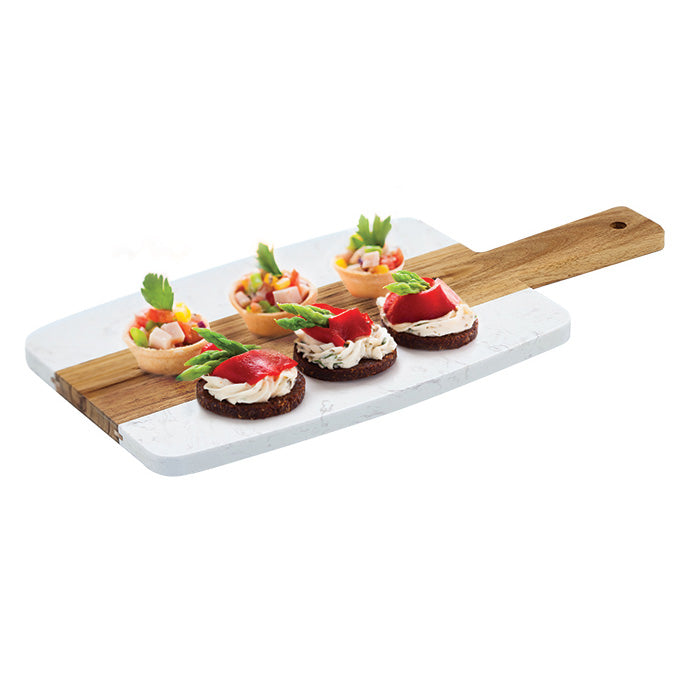 Winco SBMW-157 10.75" x 7" Marble and Wood Serving Board