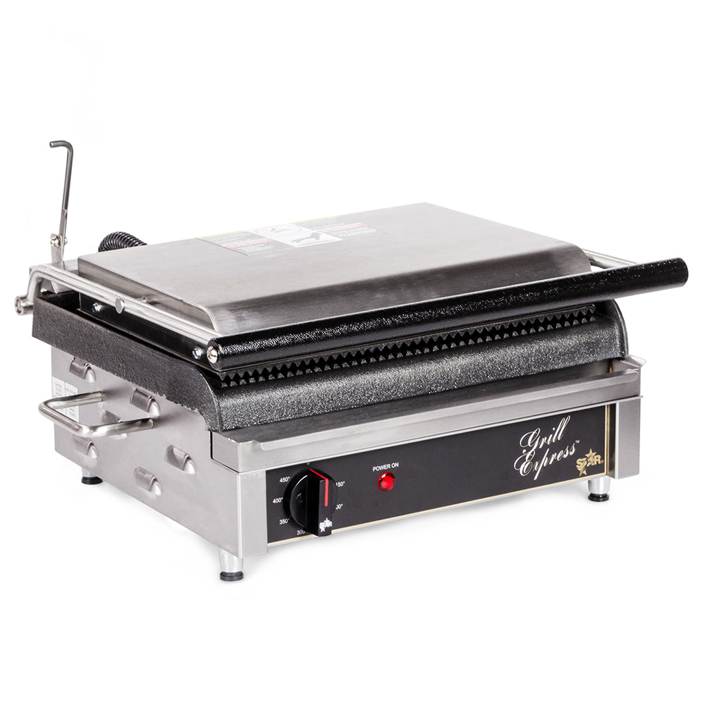 Kratos 29Y-022 Commercial Panini Sandwich Grill With Grooved Top And Smooth Bottom Plates, 14x9 Cooking Surface, 120V