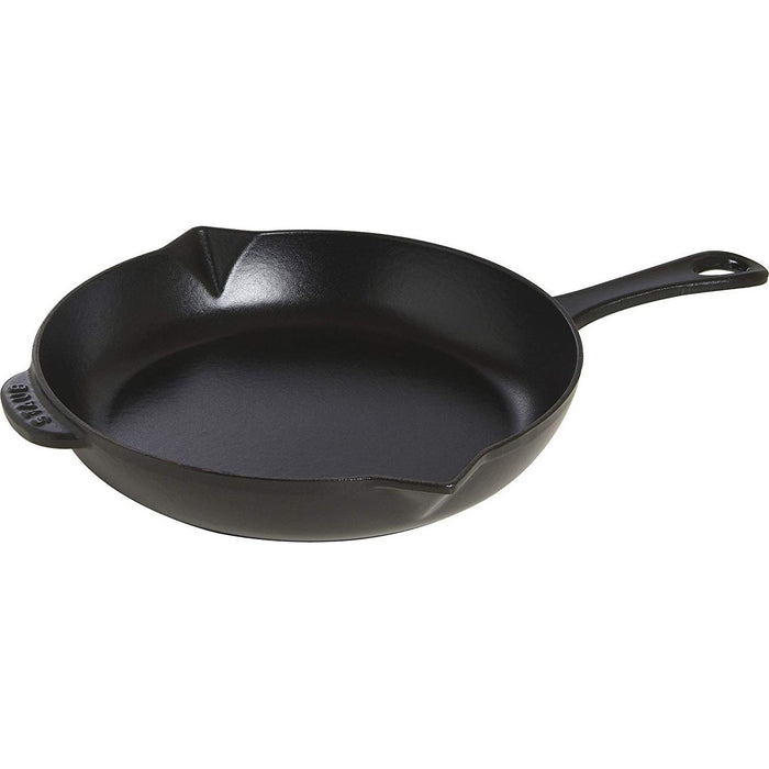 Staub 10" Black Cast Iron Frying Pan With Pouring Spout - 40510-617-5