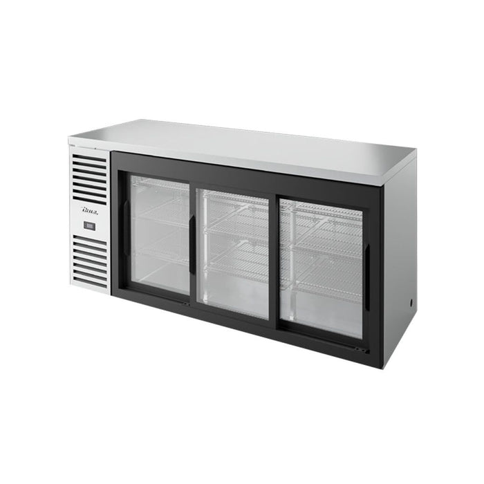 True TBR72-RISZ1-L-S-111-1 72" Stainless Steel Sliding Glass 3-Door Single Zone Back Bar Refrigerator