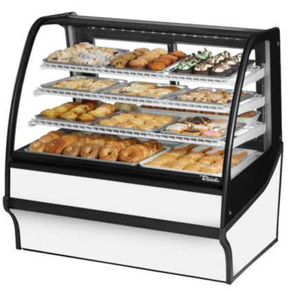 True TDM-DC-48-GE/GE-S-W 48" Stainless Steel Dry Merchandising Display Case with White Interior & Glasses