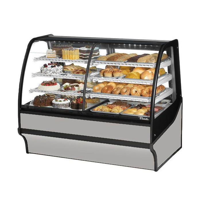 True TDM-DC-59-GE/GE-S-W 59" Stainless Steel Dry Merchandising Display Case with White Interior & Side Glasses