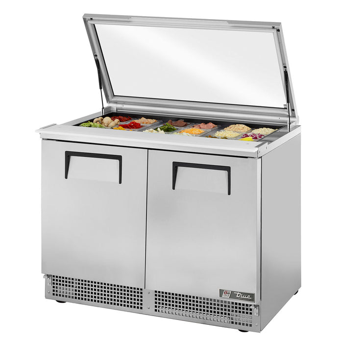 True TFP-48-18M-FGLID 48" 2-Door Salad/Sandwich Refrigerated Prep Table with Glass Lid