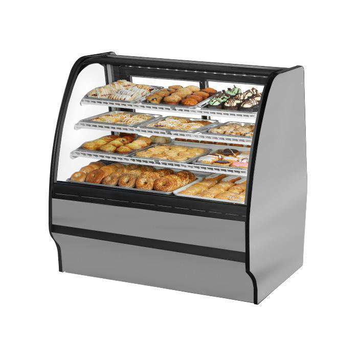 True TGM-DC-48-SM/SM-S-W 48" Stainless Steel Dry Merchandising Display Case with White Interior & Side Mirrors
