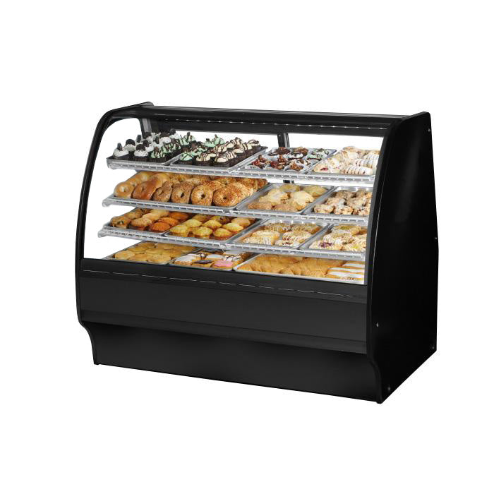 True TGM-DC-59-SM/SM-B-W 59" Black Dry Merchandising Display Case with White Interior & Side Mirrors