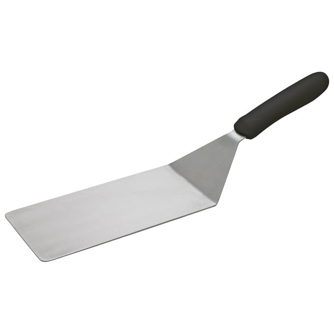 Winco TKP-42 8" x 4" Stainless Steel Blade Solid Turner with Offset Black Polypropylene Handle