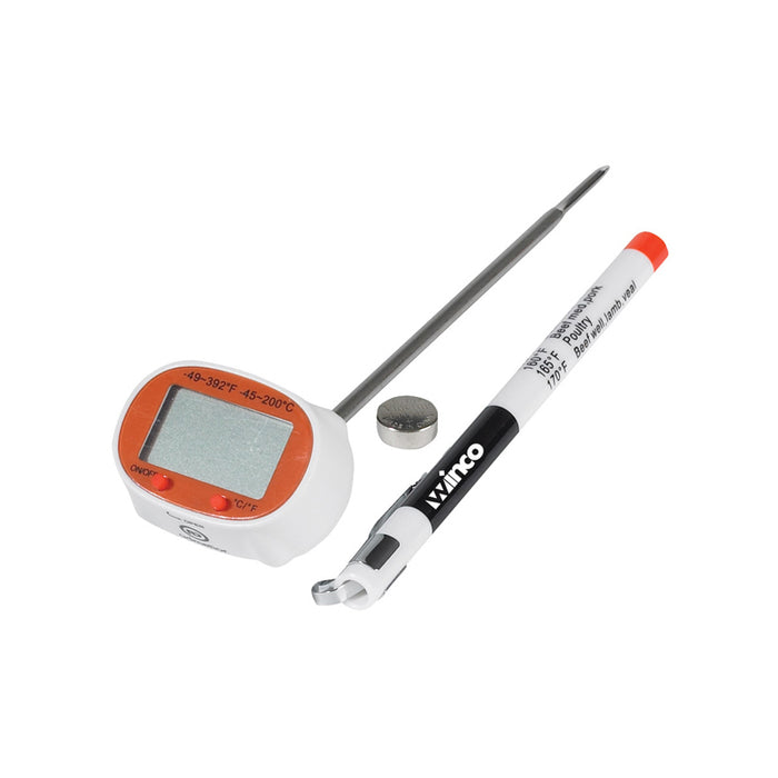 Winco TMT-DG2 4.75” Probe Instant Read Digital Thermometer - Orange and White