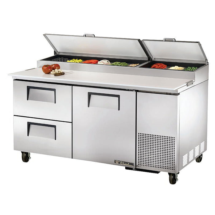 True TPP-AT-67D-2-HC 67" 1-Door 2-Drawer Refrigerated Pizza Prep Table with Alternate Top