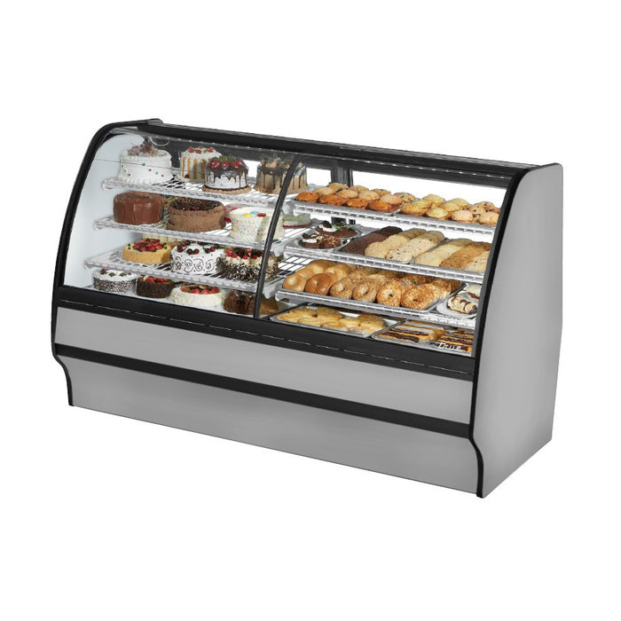 True TGM-DZ-77-SM/SM-S-S 77" Stainless Steel Refrigerated & Dry Merchandising Display Case with Side Mirrors