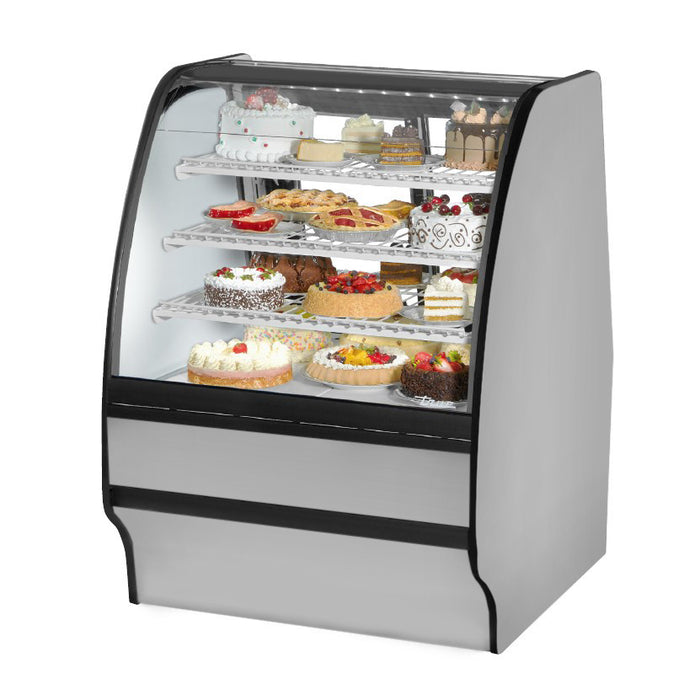 True TGM-R-36-SM/SM-S-W 36" Stainless Steel Refrigerated Merchandising Display Case with White Interior & Side Mirrors
